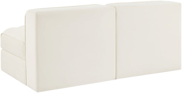 Meridian Furniture Rummi Channel Tufted Modular Loveseat in Stain Resistant Performance Velvet for Modern Living Cream 58 inches 660Cream-S58