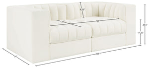 Meridian Furniture Rummi Channel Tufted Modular Loveseat in Stain Resistant Performance Velvet for Modern Living Cream 68 inches 660Cream-S68