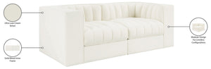 Meridian Furniture Rummi Channel Tufted Modular Loveseat in Stain Resistant Performance Velvet for Modern Living Cream 68 inches 660Cream-S68
