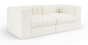 Meridian Furniture Rummi Channel Tufted Modular Loveseat in Stain Resistant Performance Velvet for Modern Living Cream 68 inches 660Cream-S68