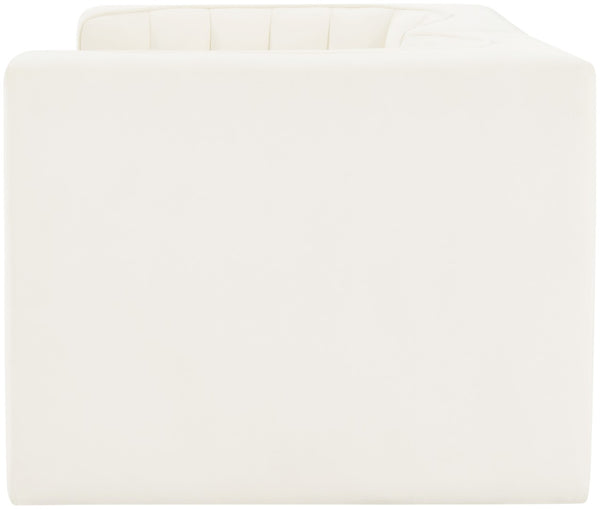 Meridian Furniture Rummi Channel Tufted Modular Loveseat in Stain Resistant Performance Velvet for Modern Living Cream 68 inches 660Cream-S68