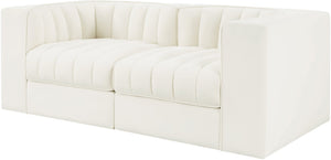 Meridian Furniture Rummi Channel Tufted Modular Loveseat in Stain Resistant Performance Velvet for Modern Living Cream 68 inches 660Cream-S68