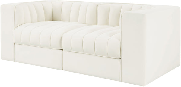 Meridian Furniture Rummi Channel Tufted Modular Loveseat in Stain Resistant Performance Velvet for Modern Living Cream 68 inches 660Cream-S68