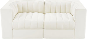 Meridian Furniture Rummi Channel Tufted Modular Loveseat in Stain Resistant Performance Velvet for Modern Living Cream 68 inches 660Cream-S68
