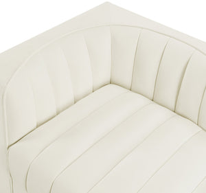 Meridian Furniture Rummi Channel Tufted Modular Loveseat in Stain Resistant Performance Velvet for Modern Living Cream 68 inches 660Cream-S68