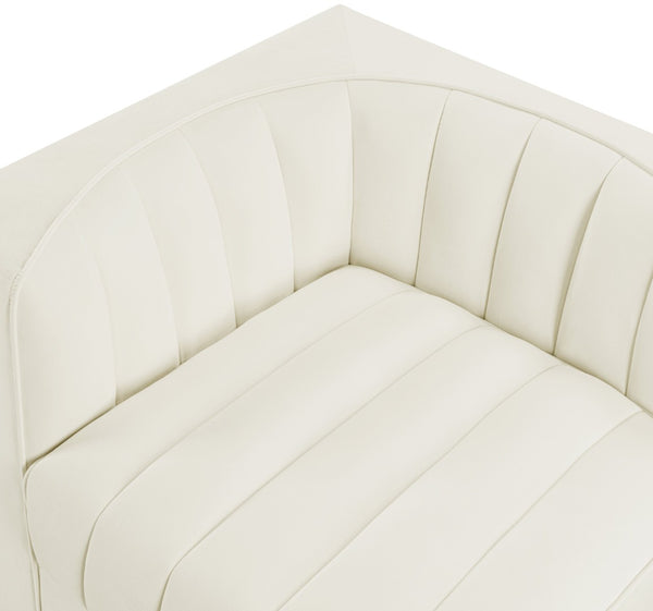 Meridian Furniture Rummi Channel Tufted Modular Loveseat in Stain Resistant Performance Velvet for Modern Living Cream 68 inches 660Cream-S68