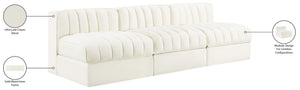 Meridian Furniture Rummi Three Piece Modular Sofa in Channel Tufted Cream Velvet for Living Rooms 660Cream-S87
