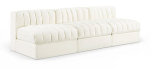 Meridian Furniture Rummi Three Piece Modular Sofa in Channel Tufted Cream Velvet for Living Rooms 660Cream-S87