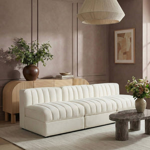Meridian Furniture Rummi Three Piece Modular Sofa in Channel Tufted Cream Velvet for Living Rooms 660Cream-S87