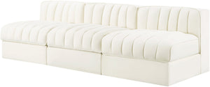 Meridian Furniture Rummi Three Piece Modular Sofa in Channel Tufted Cream Velvet for Living Rooms 660Cream-S87
