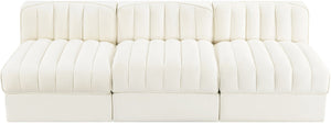 Meridian Furniture Rummi Three Piece Modular Sofa in Channel Tufted Cream Velvet for Living Rooms 660Cream-S87
