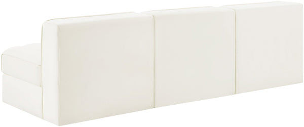 Meridian Furniture Rummi Three Piece Modular Sofa in Channel Tufted Cream Velvet for Living Rooms 660Cream-S87