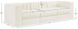 Meridian Furniture Rummi Three Piece Modular Sofa Channel Tufted Velvet Performance Fabric Contemporary 660Cream-S97