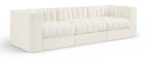 Meridian Furniture Rummi Three Piece Modular Sofa Channel Tufted Velvet Performance Fabric Contemporary 660Cream-S97