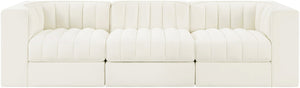 Meridian Furniture Rummi Three Piece Modular Sofa Channel Tufted Velvet Performance Fabric Contemporary 660Cream-S97