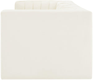 Meridian Furniture Rummi Three Piece Modular Sofa Channel Tufted Velvet Performance Fabric Contemporary 660Cream-S97