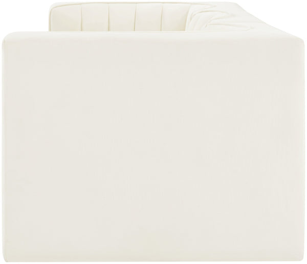 Meridian Furniture Rummi Three Piece Modular Sofa Channel Tufted Velvet Performance Fabric Contemporary 660Cream-S97