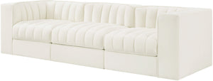 Meridian Furniture Rummi Three Piece Modular Sofa Channel Tufted Velvet Performance Fabric Contemporary 660Cream-S97