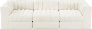 Meridian Furniture Rummi Three Piece Modular Sofa Channel Tufted Velvet Performance Fabric Contemporary 660Cream-S97