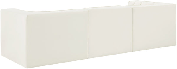 Meridian Furniture Rummi Three Piece Modular Sofa Channel Tufted Velvet Performance Fabric Contemporary 660Cream-S97