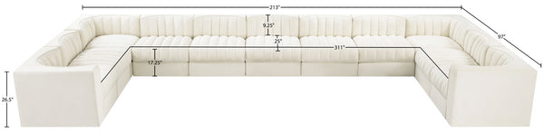 Meridian Furniture Rummi Channel Tufted Velvet Modular Sectional Eleven Piece Living Room Seating 660Cream-Sec11A