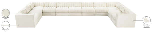 Meridian Furniture Rummi Channel Tufted Velvet Modular Sectional Eleven Piece Living Room Seating 660Cream-Sec11A