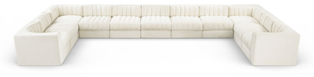 Meridian Furniture Rummi Channel Tufted Velvet Modular Sectional Eleven Piece Living Room Seating 660Cream-Sec11A