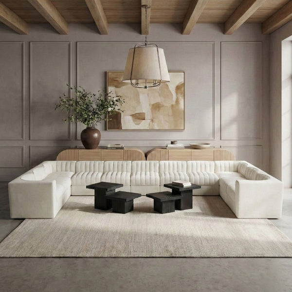 Meridian Furniture Rummi Channel Tufted Velvet Modular Sectional Eleven Piece Living Room Seating 660Cream-Sec11A