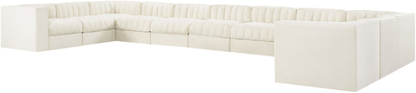 Meridian Furniture Rummi Channel Tufted Velvet Modular Sectional Eleven Piece Living Room Seating 660Cream-Sec11A