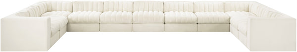 Meridian Furniture Rummi Channel Tufted Velvet Modular Sectional Eleven Piece Living Room Seating 660Cream-Sec11A