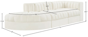 Meridian Furniture Rummi Channel Tufted Velvet Modular Sectional Sofa with Solid Wood Frame for Modern Living Cream 660Cream-Sec3A