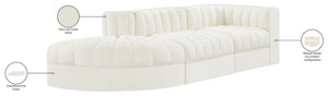 Meridian Furniture Rummi Channel Tufted Velvet Modular Sectional Sofa with Solid Wood Frame for Modern Living Cream 660Cream-Sec3A