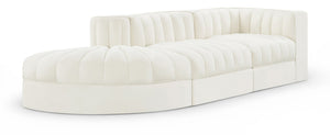 Meridian Furniture Rummi Channel Tufted Velvet Modular Sectional Sofa with Solid Wood Frame for Modern Living Cream 660Cream-Sec3A