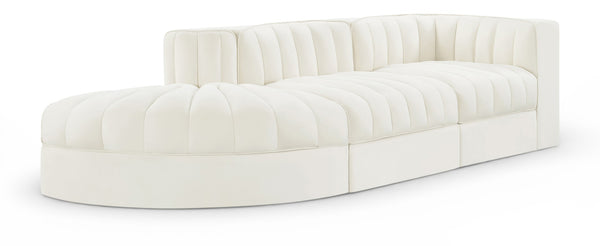 Meridian Furniture Rummi Channel Tufted Velvet Modular Sectional Sofa with Solid Wood Frame for Modern Living Cream 660Cream-Sec3A
