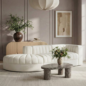 Meridian Furniture Rummi Channel Tufted Velvet Modular Sectional Sofa with Solid Wood Frame for Modern Living Cream 660Cream-Sec3A