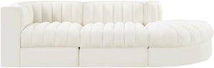 Meridian Furniture Rummi Channel Tufted Velvet Modular Sectional Sofa with Solid Wood Frame for Modern Living Cream 660Cream-Sec3A