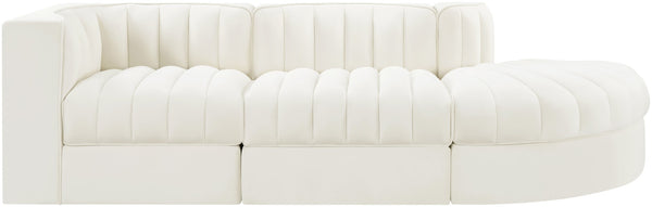 Meridian Furniture Rummi Channel Tufted Velvet Modular Sectional Sofa with Solid Wood Frame for Modern Living Cream 660Cream-Sec3A