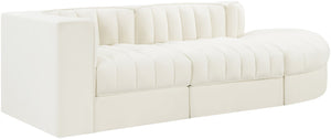 Meridian Furniture Rummi Channel Tufted Velvet Modular Sectional Sofa with Solid Wood Frame for Modern Living Cream 660Cream-Sec3A