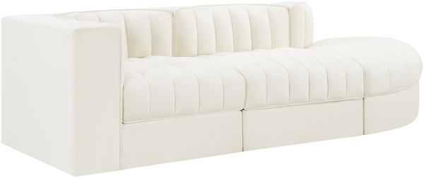Meridian Furniture Rummi Channel Tufted Velvet Modular Sectional Sofa with Solid Wood Frame for Modern Living Cream 660Cream-Sec3A