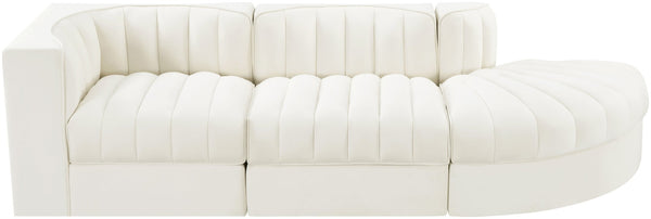 Meridian Furniture Rummi Channel Tufted Velvet Modular Sectional Sofa with Solid Wood Frame for Modern Living Cream 660Cream-Sec3A
