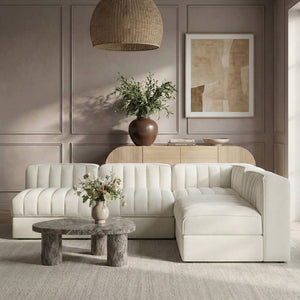 Meridian Furniture Rummi Four Piece Modular Sectional Cream Velvet Channel Tufted Low Profile Sofa 660Cream-Sec4A