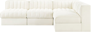 Meridian Furniture Rummi Four Piece Modular Sectional Cream Velvet Channel Tufted Low Profile Sofa 660Cream-Sec4A