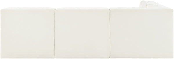 Meridian Furniture Rummi Four Piece Modular Sectional Cream Velvet Channel Tufted Low Profile Sofa 660Cream-Sec4A