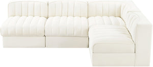 Meridian Furniture Rummi Four Piece Modular Sectional Cream Velvet Channel Tufted Low Profile Sofa 660Cream-Sec4A