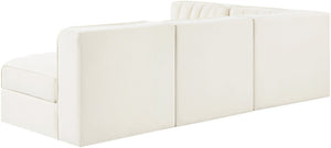 Meridian Furniture Rummi Four Piece Modular Sectional Cream Velvet Channel Tufted Low Profile Sofa 660Cream-Sec4A