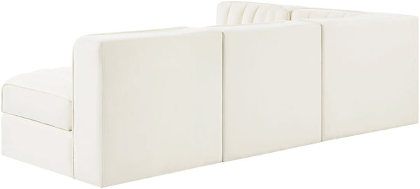 Meridian Furniture Rummi Four Piece Modular Sectional Cream Velvet Channel Tufted Low Profile Sofa 660Cream-Sec4A