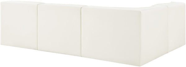 Meridian Furniture Rummi Four Piece Modular Sectional Cream Velvet Channel Tufted Low Profile Sofa 660Cream-Sec4A