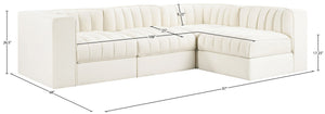 Meridian Furniture Rummi Channel Tufted Cream Velvet Modular Sectional Sofa for Open Plan Living 660Cream-Sec4B