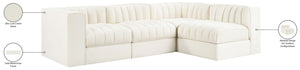 Meridian Furniture Rummi Channel Tufted Cream Velvet Modular Sectional Sofa for Open Plan Living 660Cream-Sec4B