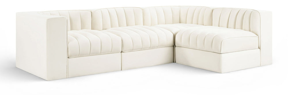 Meridian Furniture Rummi Channel Tufted Cream Velvet Modular Sectional Sofa for Open Plan Living 660Cream-Sec4B